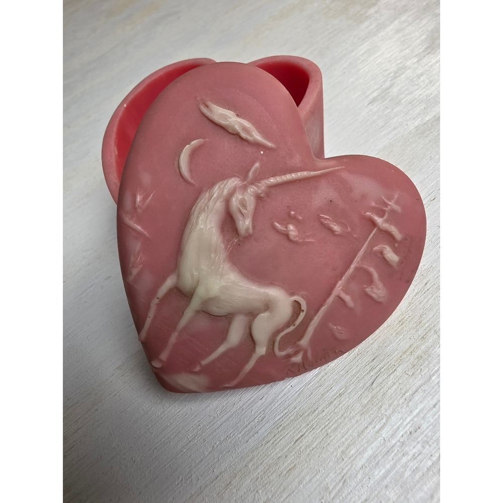 R Nemith Pink Heart Trinket Box Unicorn Bas Relief Cottagecore Fairy Decor - Picture 2 of 6